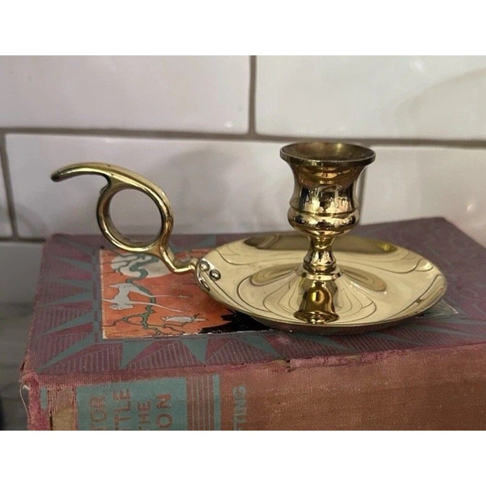 Vintage Solid Brass Chamberstick Candlestick Holder Traditional Home Cottage